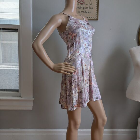 90s Frederick's of Hollywood Mini Dress Floral Embossed Satin Pink Coquette 3 - Picture 8 of 9